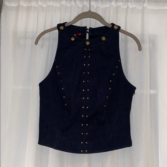 Tamara Mellon Studded Stretch Denim Tank Top sz 4 - Picture 4 of 8